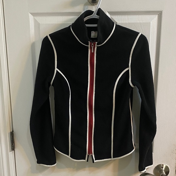 Roots Sweaters - Roots Athletics Womens Fleece Black White Piping Long Sleeve Zip Sweater Size XS